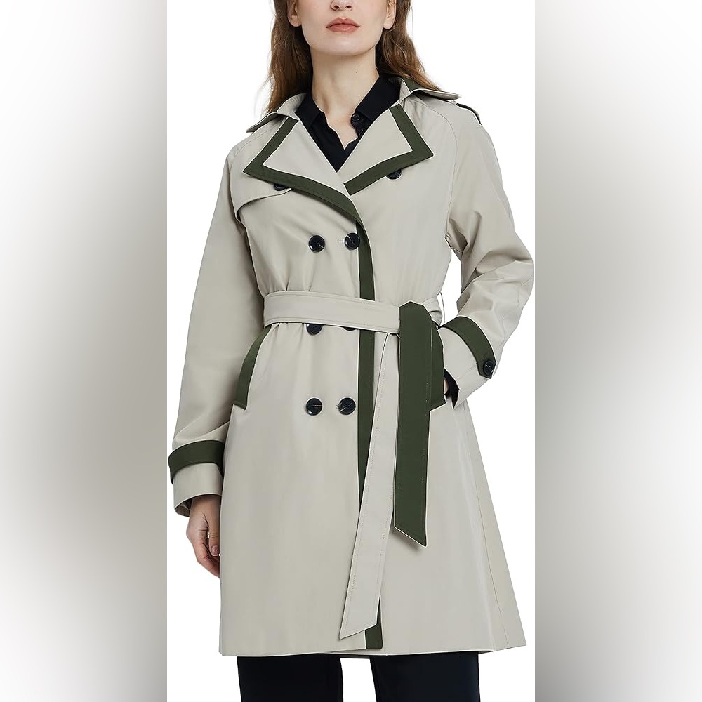 OROLAY Gray and Green Trench Coat with Modern Minimalist Design, Large